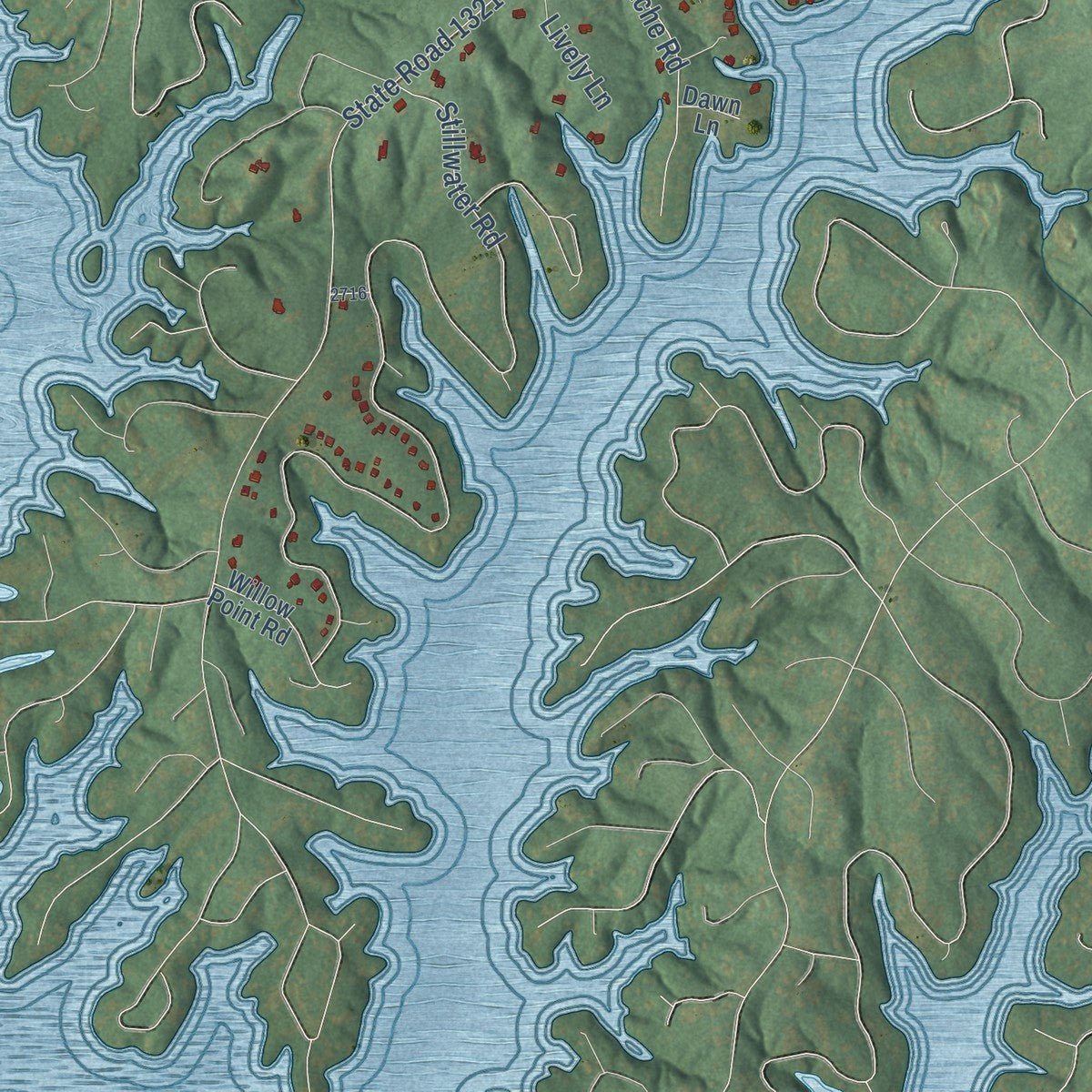 Second close-up of the map of Troutman, North Carolina print showing more streets and buildings