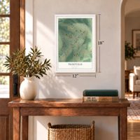 Troutville, Pennsylvania map, 12 x 18 inch print in a white frame in an entryway