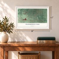 Trowbridge Park, Michigan map, 12 x 18 inch print in a white frame in an entryway