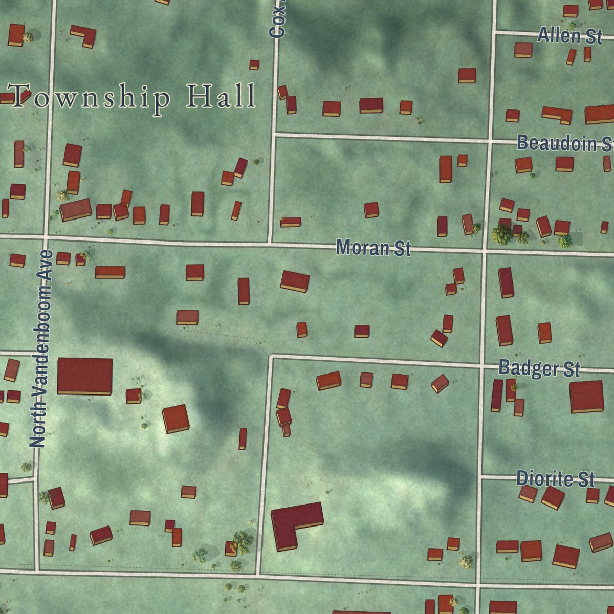 Second close-up of the map of Trowbridge Park, Michigan print showing more streets and buildings