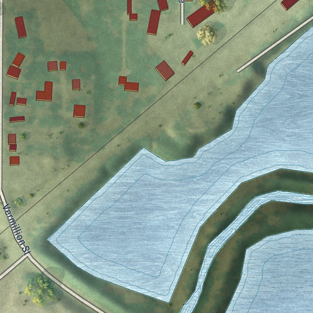 Second close-up of the map of Troy Grove, Illinois print showing more streets and buildings