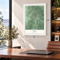 Troy, North Carolina map, 18 x 24 inch print in a white frame in a home office