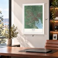 Troy, Ohio map, 18 x 24 inch print in a white frame in a home office