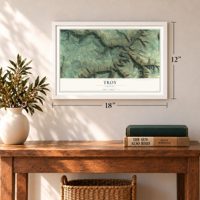 Troy, Oregon map, 12 x 18 inch print in a white frame in an entryway