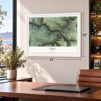 Troy, Oregon map, 18 x 24 inch print in a white frame in a home office