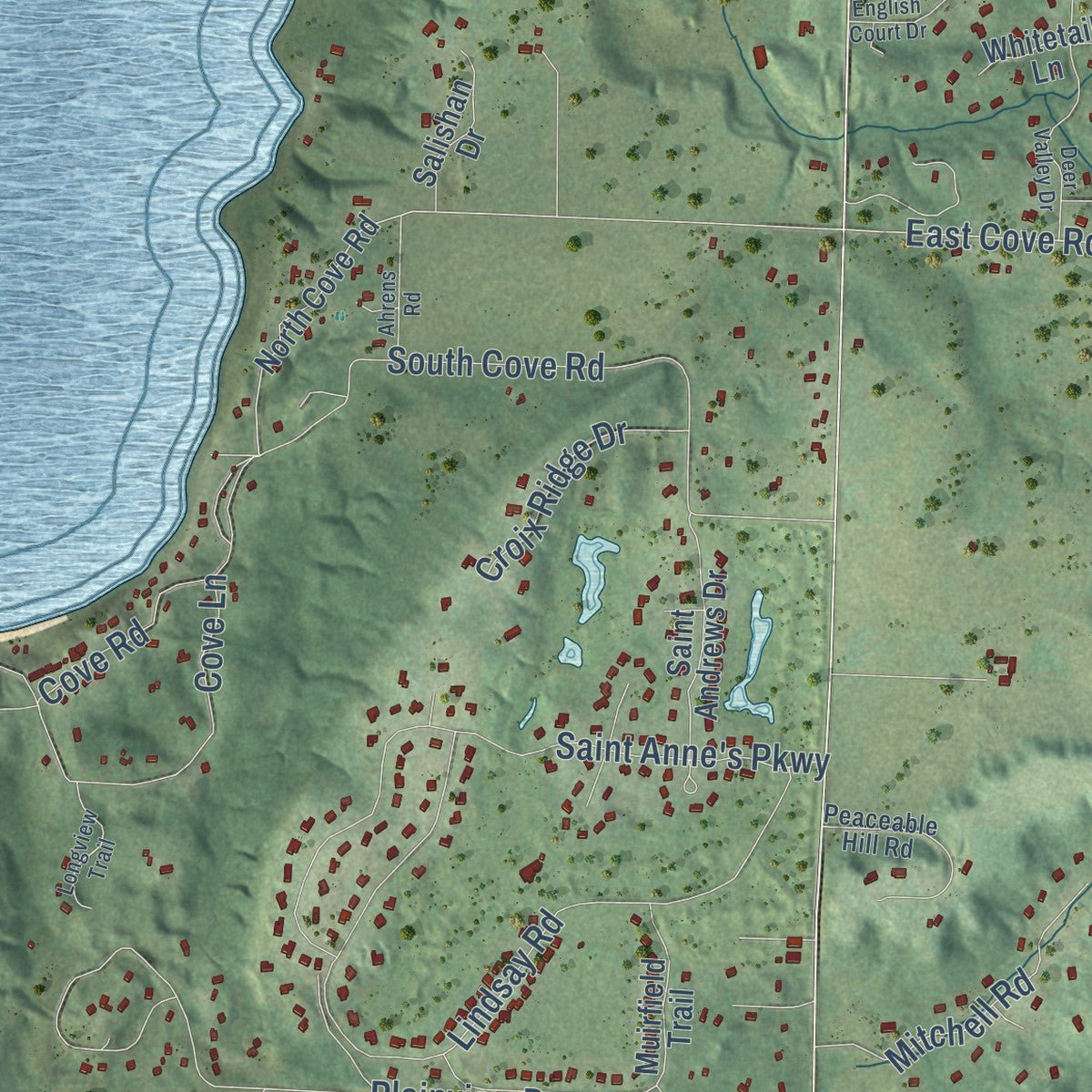 Second close-up of the map of Troy, St. Croix County, Wisconsin print showing more streets and buildings