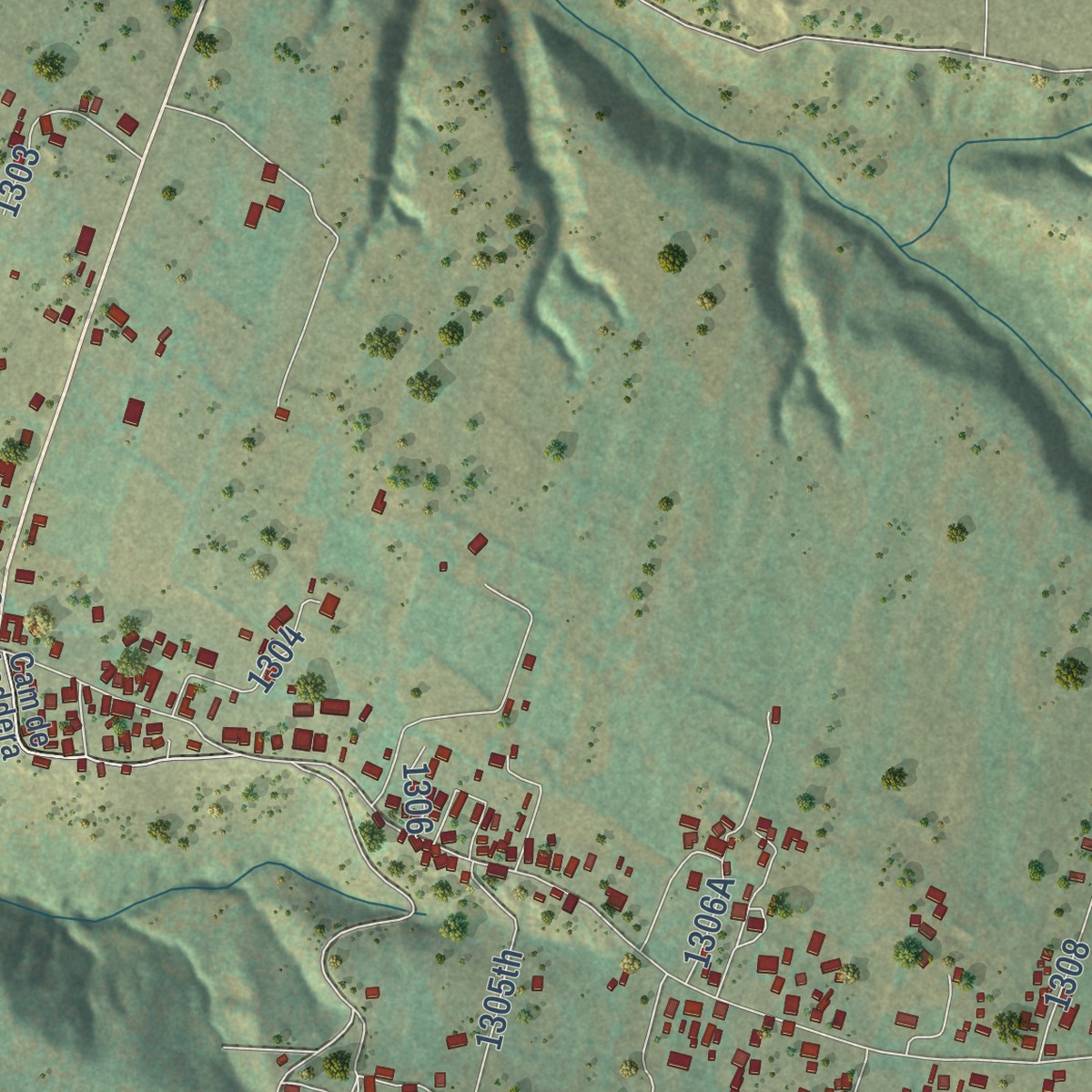 Second close-up of the map of Truchas, New Mexico print showing more streets and buildings