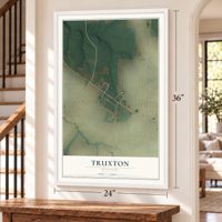 Truxton, Missouri map, 24 x 36 inch print in a white frame by a staircase
