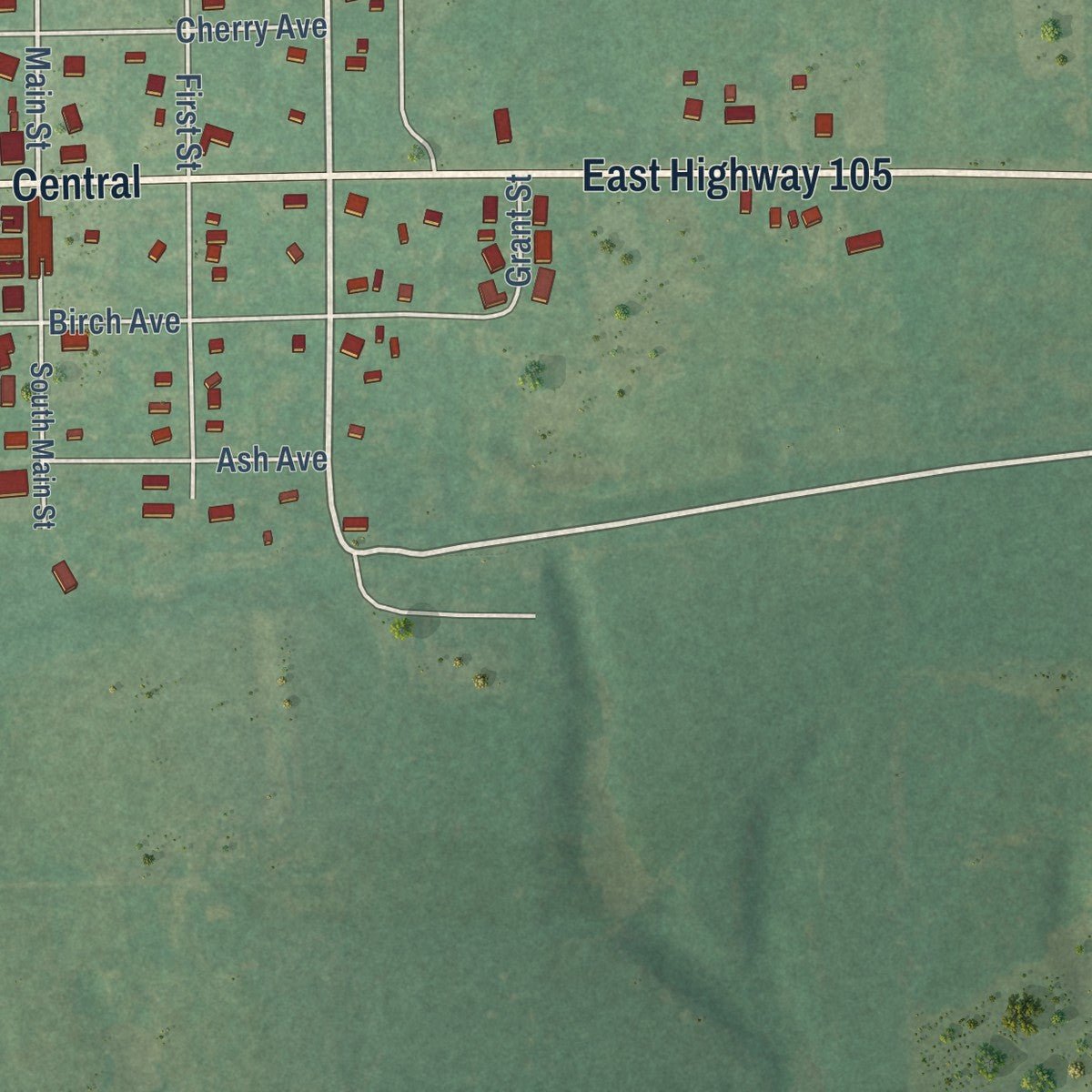 Second close-up of the map of Tryon, Oklahoma print showing more streets and buildings