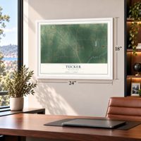 Tucker, Mississippi map, 18 x 24 inch print in a white frame in a home office