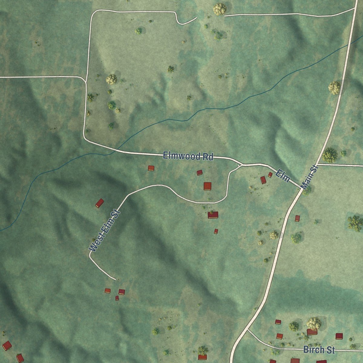 Second close-up of the map of Tull, Arkansas print showing more streets and buildings