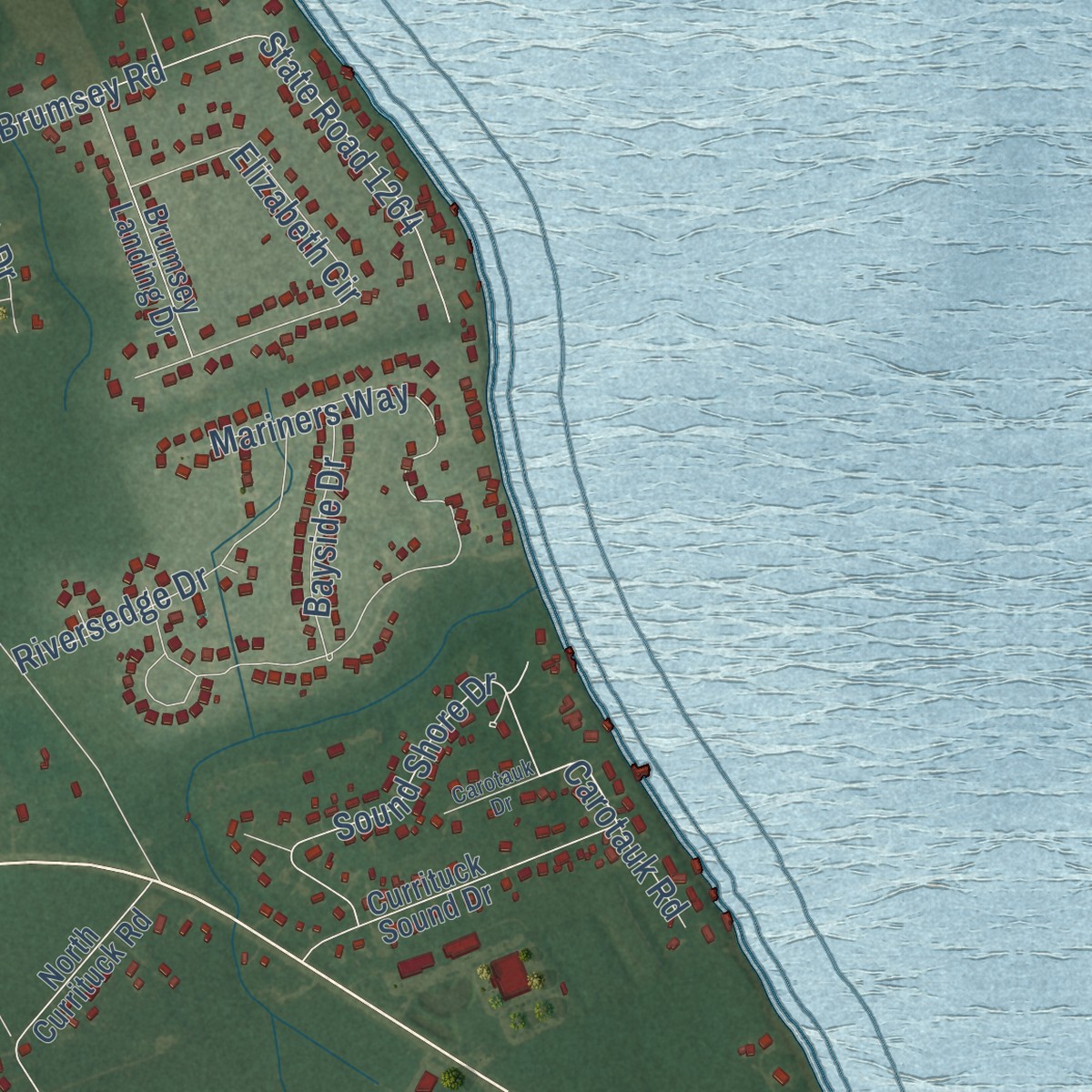 Second close-up of the map of Tulls, North Carolina print showing more streets and buildings
