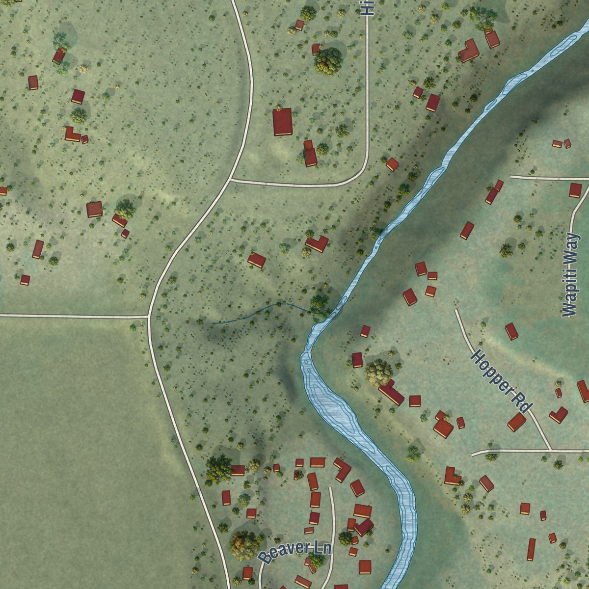 Second close-up of the map of Tumalo, Oregon print showing more streets and buildings
