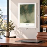 Tunis, Texas map, 18 x 24 inch print in a white frame in a home office