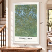 Tuntutuliak, Alaska map, 24 x 36 inch print in a white frame by a staircase
