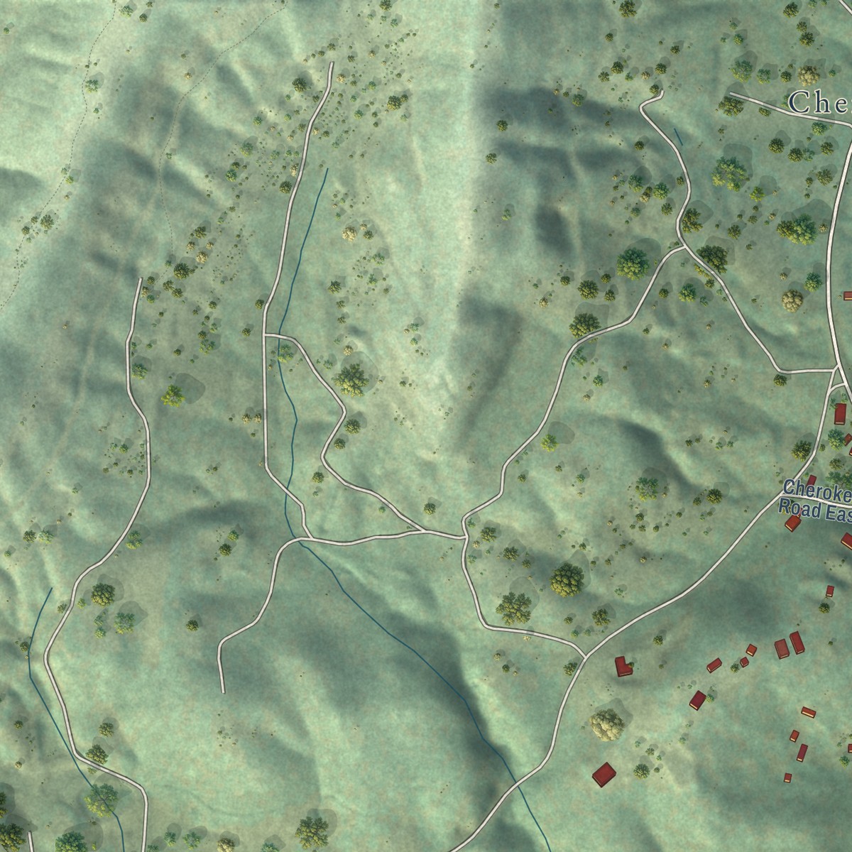 Second close-up of the map of Tuolumne City, California print showing more streets and buildings
