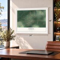 Turkey, North Carolina map, 18 x 24 inch print in a white frame in a home office