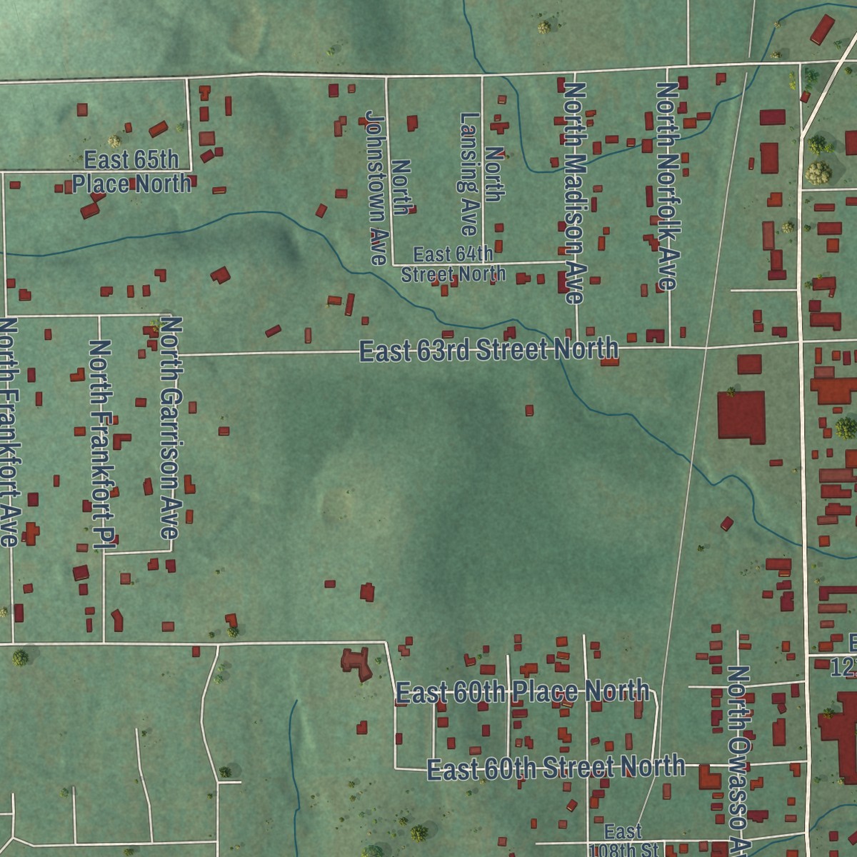 Second close-up of the map of Turley, Oklahoma print showing more streets and buildings