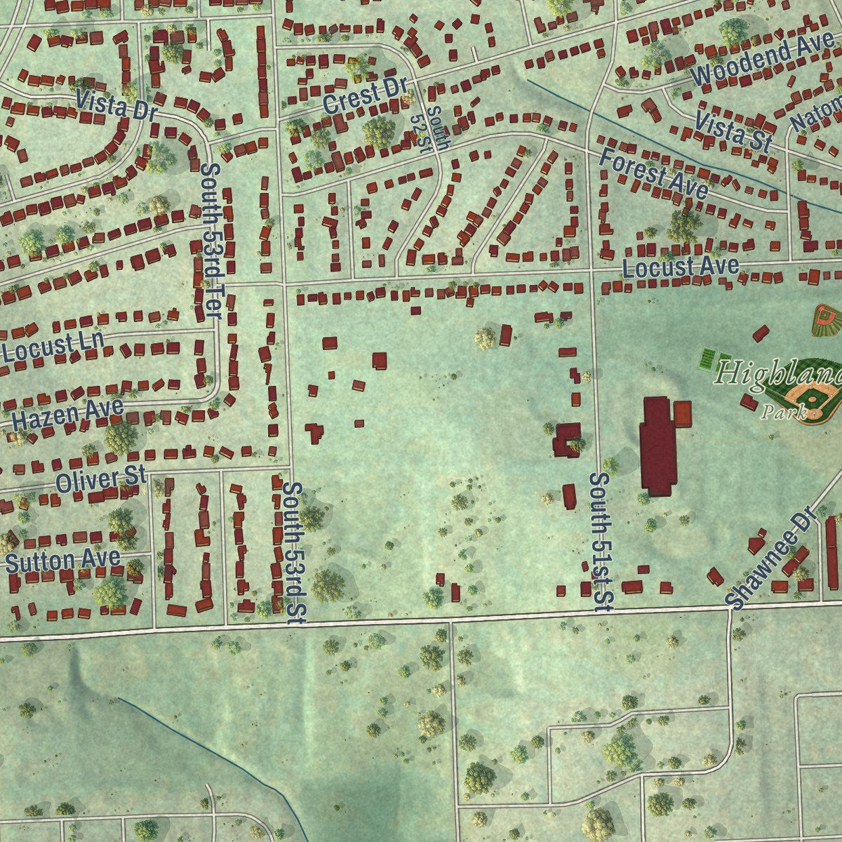 Second close-up of the map of Turner, Kansas print showing more streets and buildings
