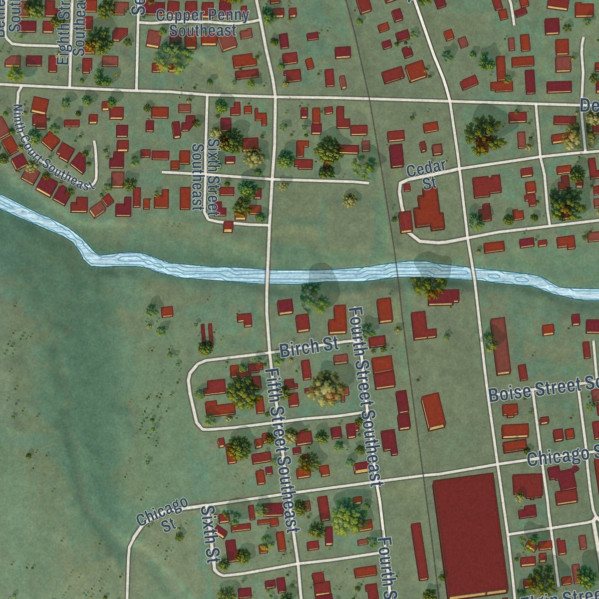 Second close-up of the map of Turner, Oregon print showing more streets and buildings