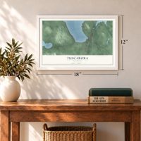 Tuscarora, Michigan map, 12 x 18 inch print in a white frame in an entryway