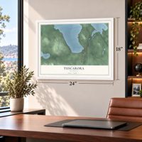Tuscarora, Michigan map, 18 x 24 inch print in a white frame in a home office