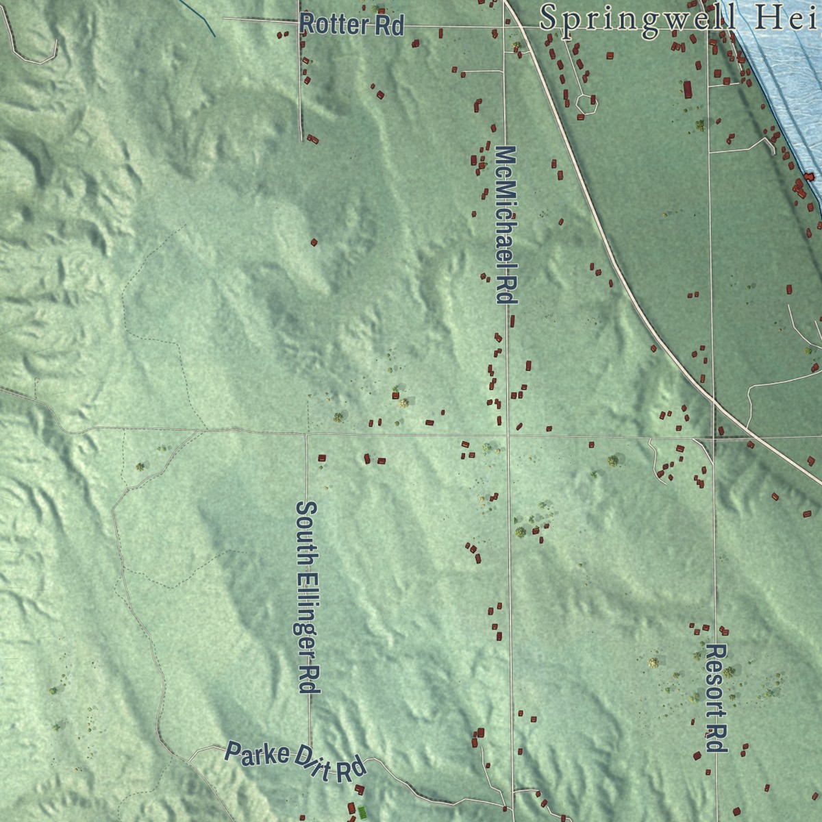 Second close-up of the map of Tuscarora, Michigan print showing more streets and buildings