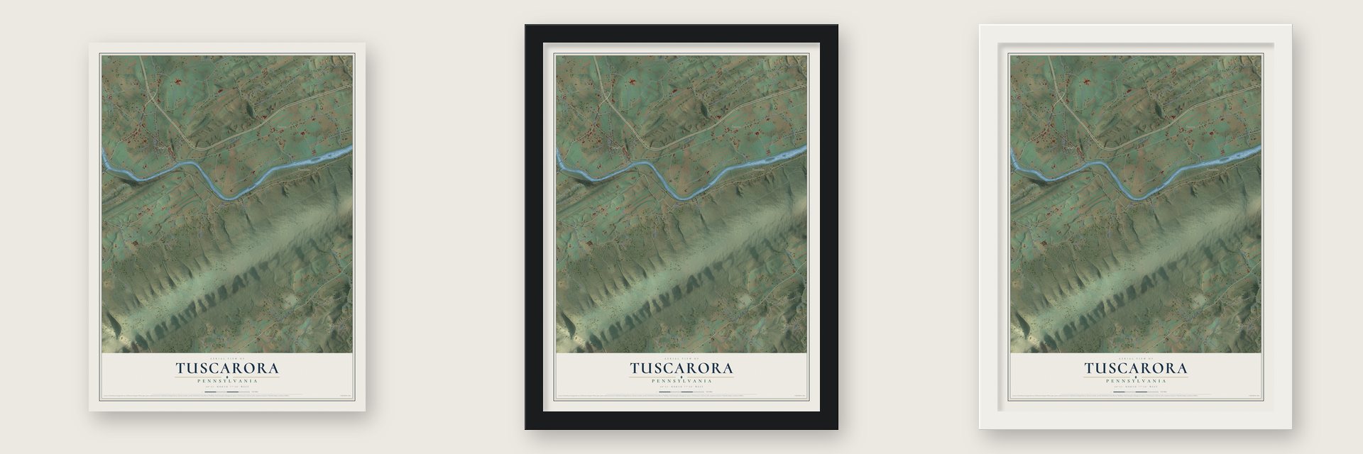 Tuscarora, Turbett Township, Juniata County, Pennsylvania map unframed, in a black wood frame and in a white wood frame