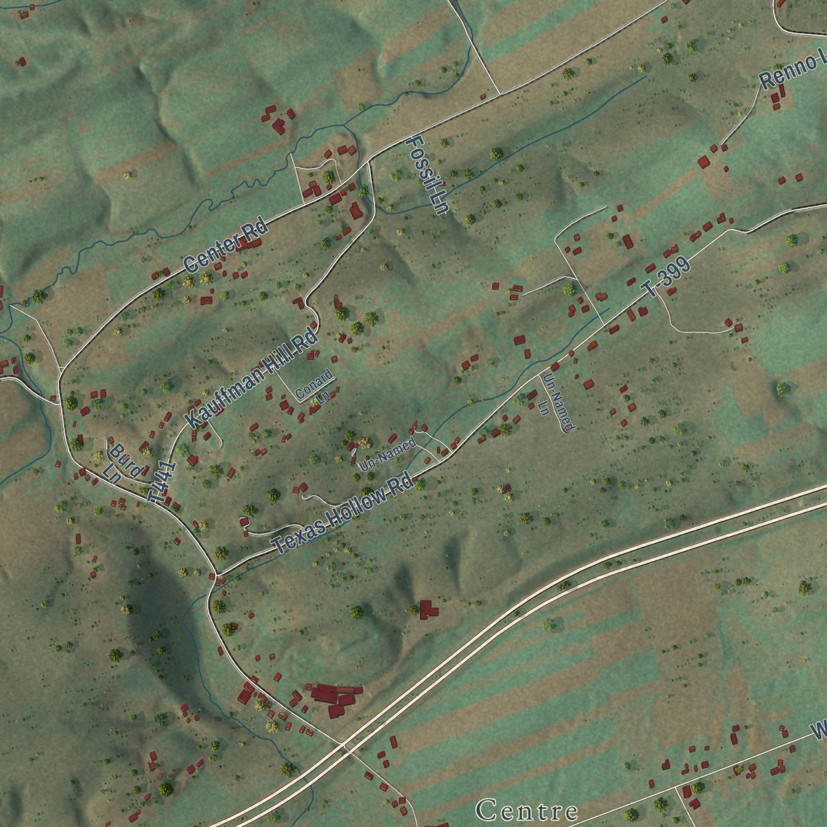 Second close-up of the map of Tuscarora, Turbett Township, Juniata County, Pennsylvania print showing more streets and buildings