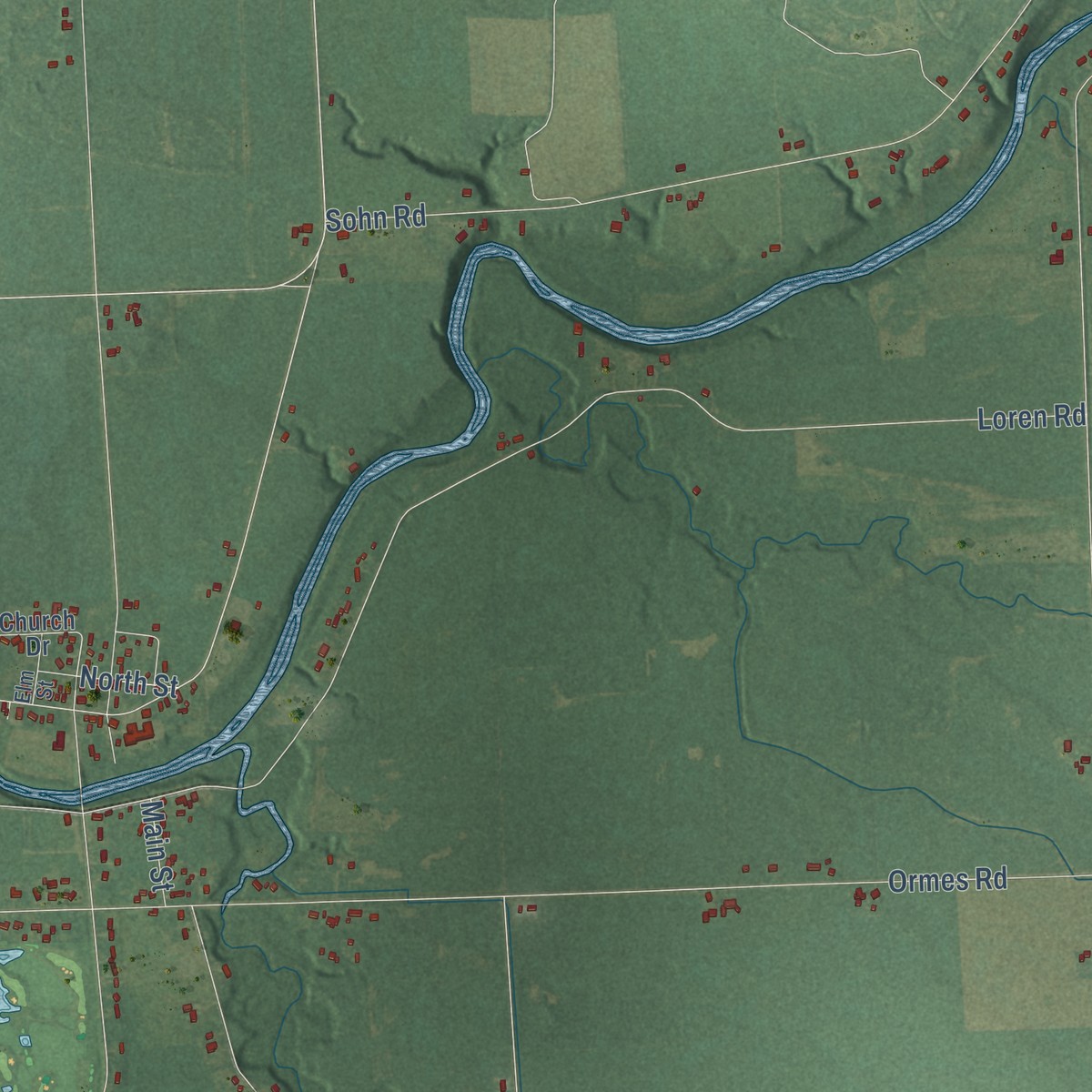 Second close-up of the map of Tuscola, Michigan print showing more streets and buildings