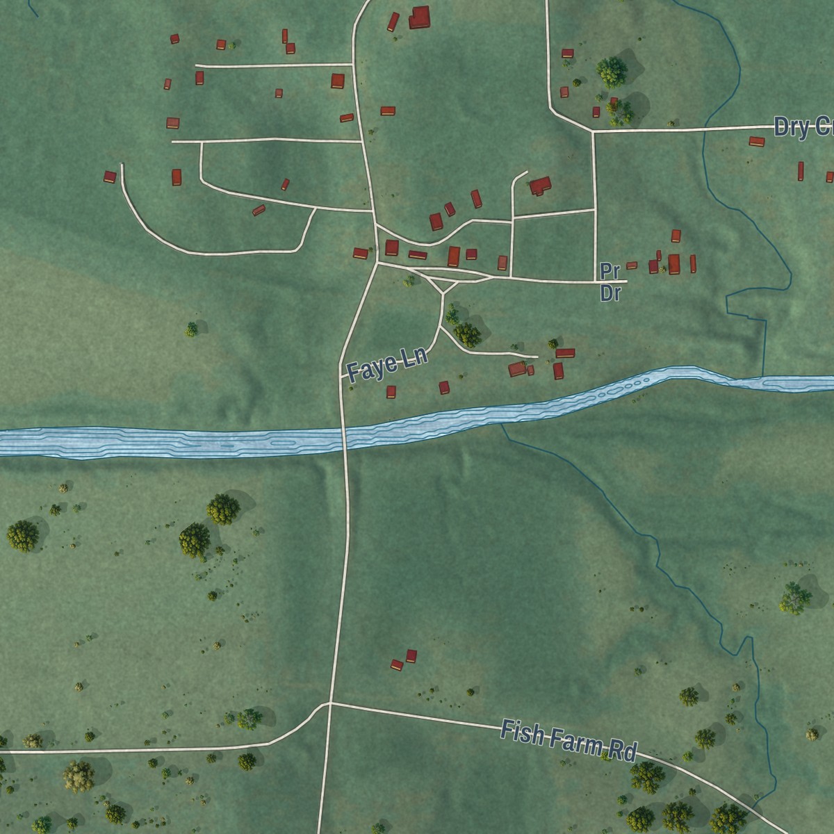 Second close-up of the map of Tuskahoma, Oklahoma print showing more streets and buildings