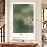 Tuttle, California map, 24 x 36 inch print in a white frame by a staircase