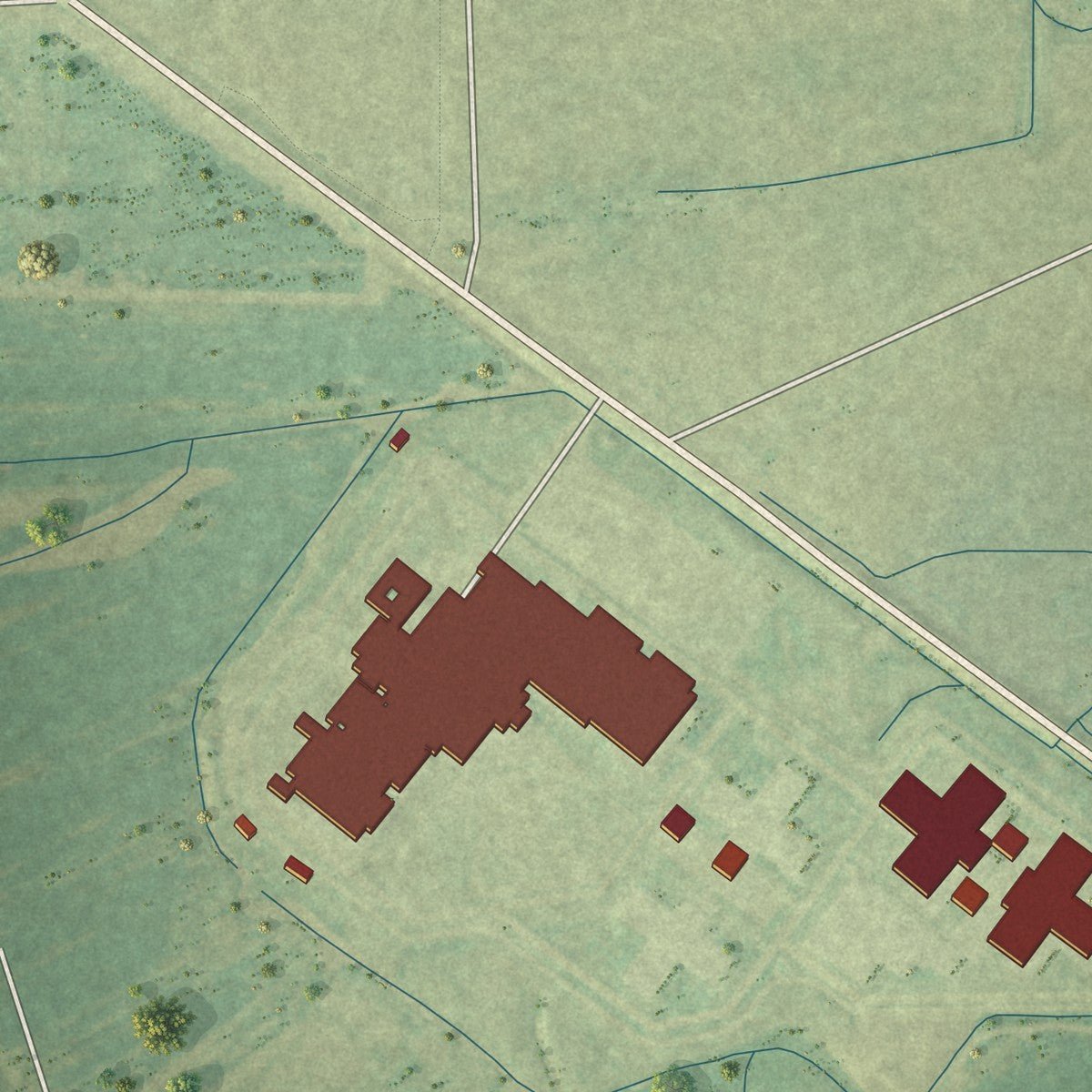 Second close-up of the map of Tutwiler, Mississippi print showing more streets and buildings