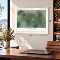 Twelve Mile, Indiana map, 18 x 24 inch print in a white frame in a home office