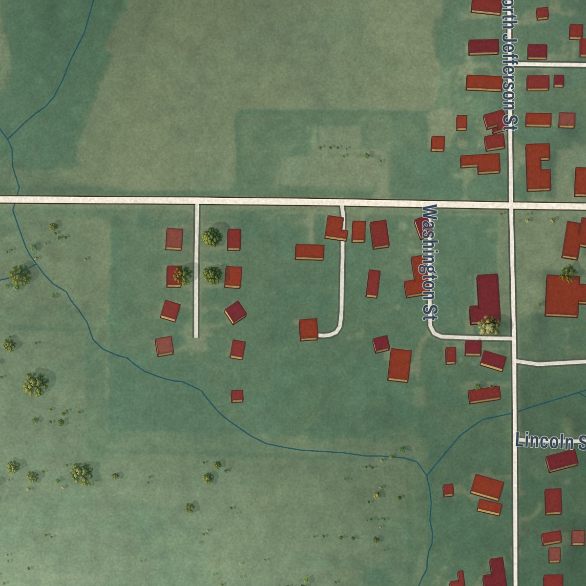 Second close-up of the map of Twelve Mile, Indiana print showing more streets and buildings