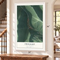 Twilight, West Virginia map, 24 x 36 inch print in a white frame by a staircase