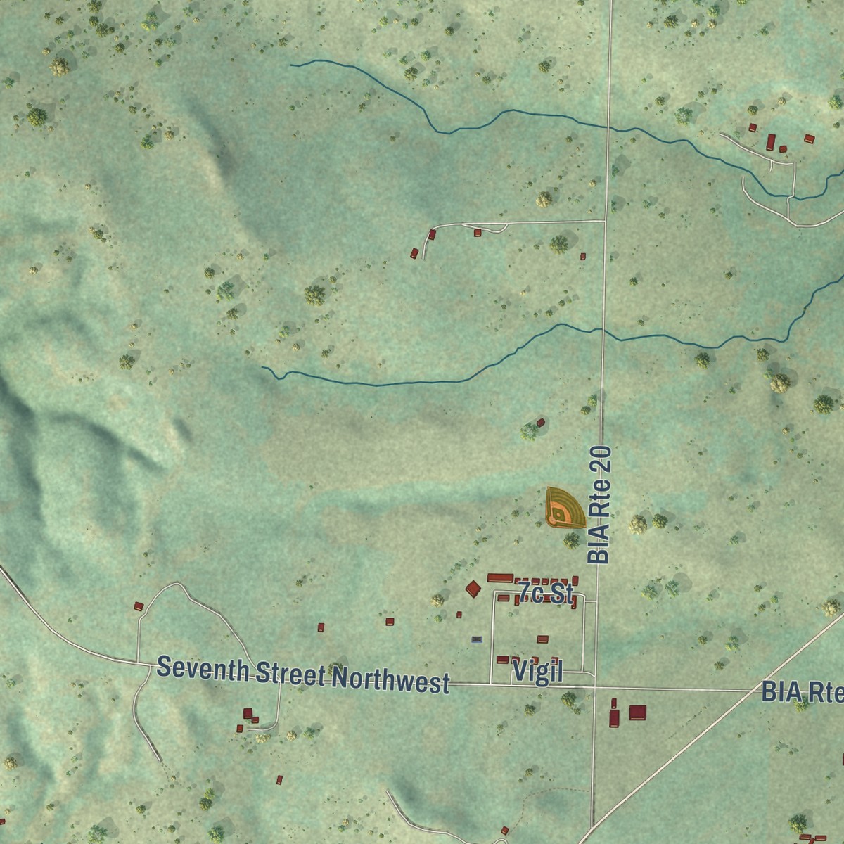 Second close-up of the map of Twin Buttes, North Dakota print showing more streets and buildings