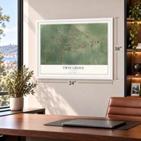 Twin Grove, Illinois map, 18 x 24 inch print in a white frame in a home office