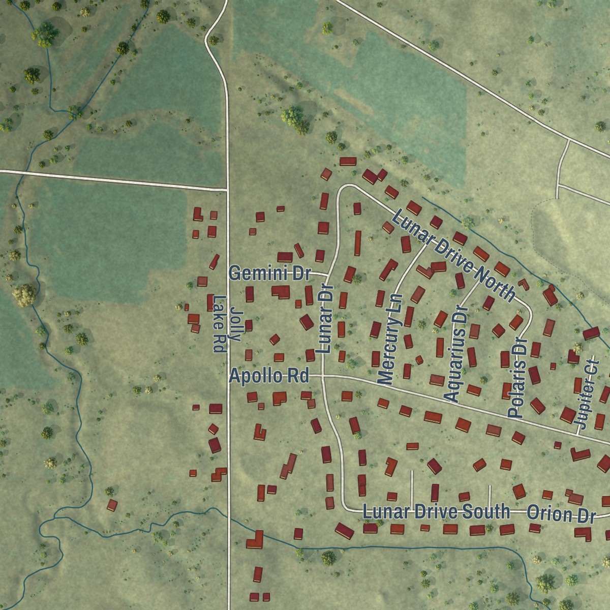 Second close-up of the map of Twin Grove, Illinois print showing more streets and buildings