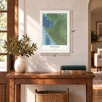 Twin Hills, Alaska map, 12 x 18 inch print in a white frame in an entryway