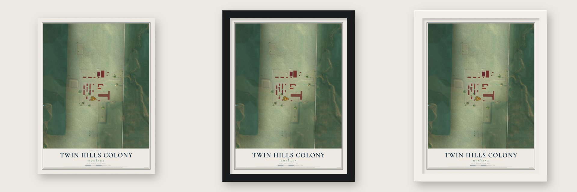 Twin Hills Colony, Montana map unframed, in a black wood frame and in a white wood frame