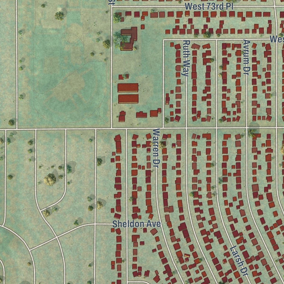 Second close-up of the map of Twin Lakes, Colorado print showing more streets and buildings