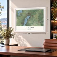 Twin Lakes, Wisconsin map, 18 x 24 inch print in a white frame in a home office