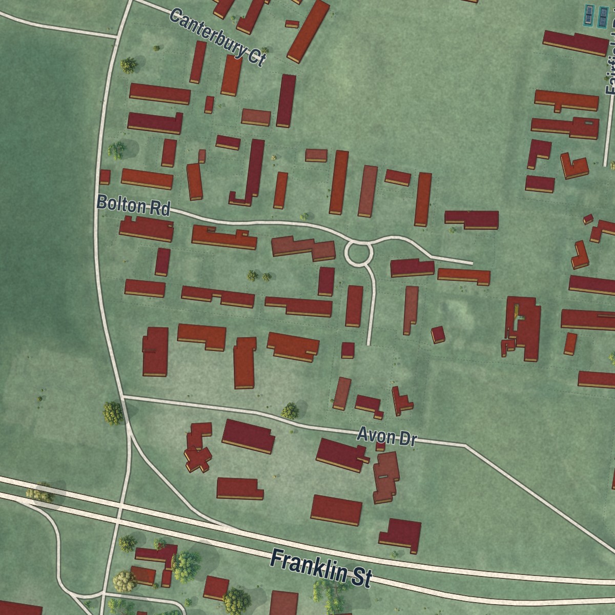 Second close-up of the map of Twin Rivers, New Jersey print showing more streets and buildings