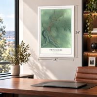 Twin Rocks, Pennsylvania map, 18 x 24 inch print in a white frame in a home office