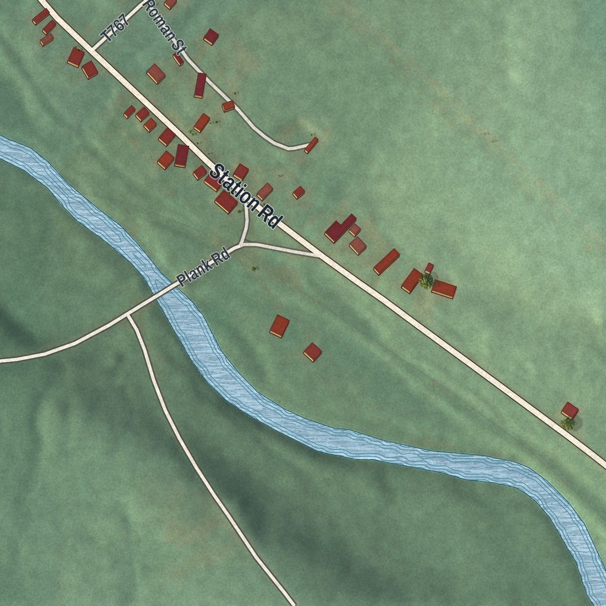Second close-up of the map of Twin Rocks, Pennsylvania print showing more streets and buildings