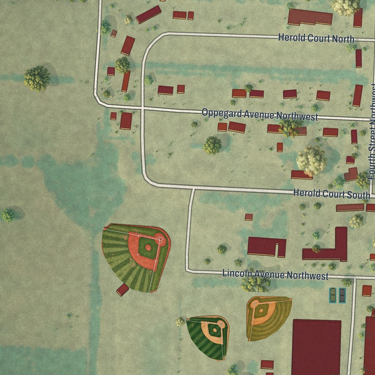 Second close-up of the map of Twin Valley, Minnesota print showing more streets and buildings
