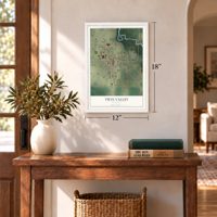 Twin Valley, Minnesota map, 12 x 18 inch print in a white frame in an entryway