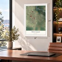 Twin Valley, Minnesota map, 18 x 24 inch print in a white frame in a home office