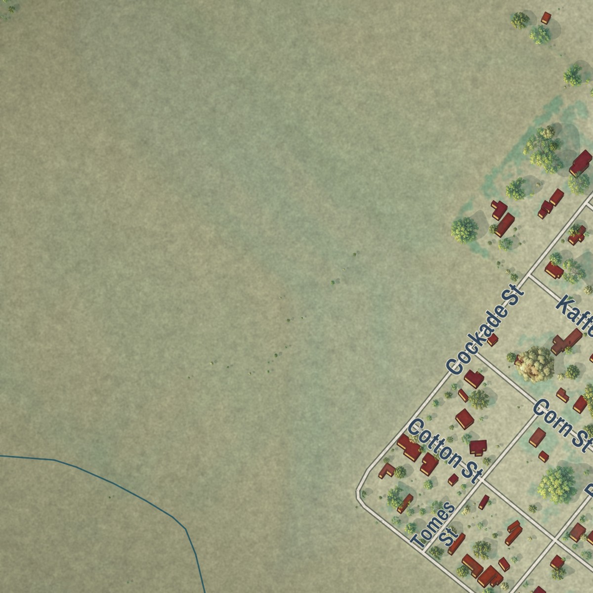 Second close-up of the map of Tynan, Texas print showing more streets and buildings